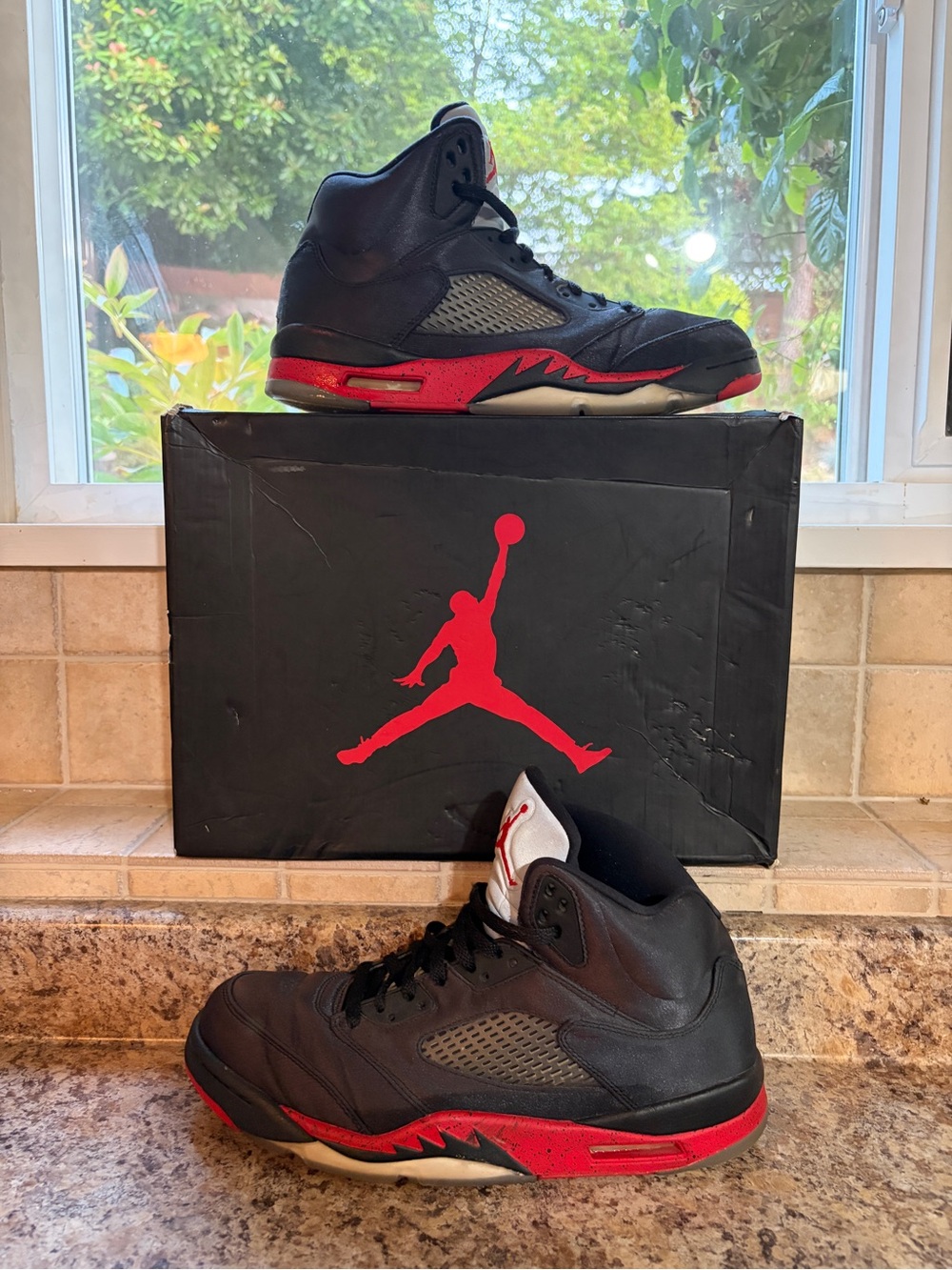 Jordan Black and Red High-Top Basketball Sneakers
